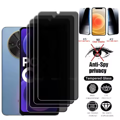 4Pcs For Poco C61 Glass Xiaomi Poco C61 Tempered Glass 9H HD Protective Privacy Anti-Spy Cover Glue