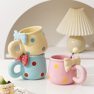 ❤Molly Preferred Cute Bow Polka Dot Mug High-value Ceramic Mug Creative Mug Breakfast Mug Coffee Mug