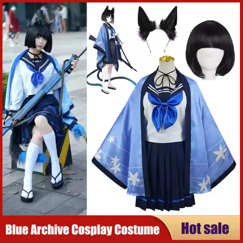 Game Blue Archive Cosplay Tongsheng Kikyou Costume Sailor Cape Cartoon Anime Dress Ear Headwear Wig 