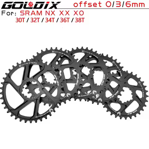GOLDIX Chainring 30T/32T/34T/36T/38T Mtb Crown Offset 0mm/3mm/6mm Bicycle Chainwheel for Sram 11/12S