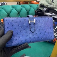 Hermes 鴕鳥皮長銀包 藍色