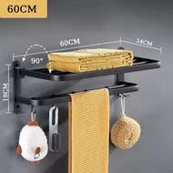 【SG READY STOCK】304 Foldable Bathroom Rack Detachable Hook Toilet Towel Rack Stainless Steel 浴室置物架 毛