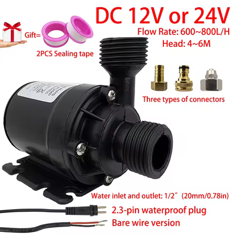 Quiet DC12V Brushless Motor Submersible Pump DC24V 1/2" 800L/H Lift 6M Shower Booster Pump with A 2.