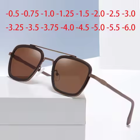 0 -0.5 -0.75 -1.0 To -6.0 Gray/Tea Lens Prescription Sunglasses Men Polarized Myopia Male Goggle Squ