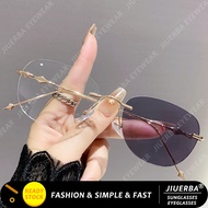 (JIUERBA) Frameless No Degree Photochromic Myopia Glasses Anti Blue Light Eyeglasses