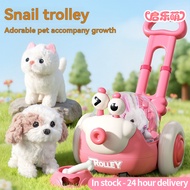 [Qilemeng]14PCS Snail Trolley Barking Dogs Interactive Rabbit Walking Plush Bunny Cart Pretend Play