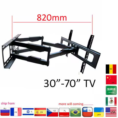 (NEW)DL-D-A64L 60kg 70" 65" 600x400 retractable heavy duty swing double arm lcd bracket swing tv wal