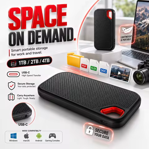 1TB Portable SSD USB3.0 Type-C Fast Storage 2TB Solid-state Drive Storage for A Wonderful Moment
