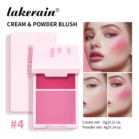 Lakerain 2in1 Cream & Powder Blush Palette Natural Long-lasting High Pigment Blush Makeup Pan Clear