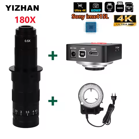 YIZHAN 4K 180X Lens Digital Microscope for Soldering 60MP HD Camera IMX415L HDMI USB Ring Light Adju