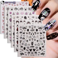 QUENNA 5D Spider Web Nail Sticker Cross Silver White Black Glitter Transparent Rhinestone Rose Self-