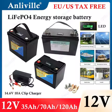 New 12V 35Ah 70Ah 120Ah LiFePO4 Rechargeable Battery Pack, Suitable for Electric Boats, Golf Carts, 