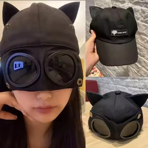 New Fashion with Cat Ears Aviator Glasses Baseball Cap Women's Sunglasses Duck Cap for Sun Protectio