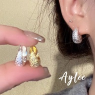 [Aylee]Plain Gold Frosted Circle Earrings Stud Earrings Women's C Circle Earrings Y921