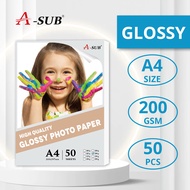 [Ready Stock] A-SUB Glossy Fast Dry Photo Paper 200gsm Photograph Printing A4 Size 50pcs High Gloss Photo Paper