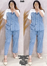 ETHNES Clothing • 44416 Setelan Wanita Kemeja Kombinasi + Celana Jeans Panjang Super Cantik dan Mewa