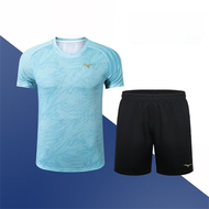 Mizuno เสื้อกีฬา536เสื้อยืดรูปแบดมินตันใหม่2023เสื้อเทนนิสโต๊ะปิงปองแขนกางเกงฝึก