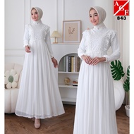 Kaftan Dress Muslimah Elegan Abaya Raya 2024 Viral Cantik Arabic Style Plus Size Jubah Putih Fashion fesyen Premium 843