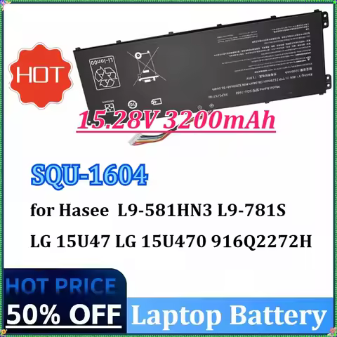 15.28V 3200mAh SQU-1604 SQU-1602 Laptop Battery for Hasee 916Q2272H L9-581HN3 L9-781S LG 15U47 LG 15