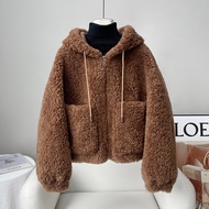 Imitation Lamb Wool Jacket Women Short Version Hooded 2025 Autumn Winter Double-Sided Plush Thickene