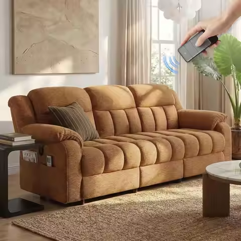 Camel Brown 3-Seater Power Reclining Sofa with Adjustable Backrest for Living Room & Home Theater