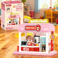 Children Micro World Toys Play House Afternoon Tea Bookstore Bakery Girl Flower Coffee Bookstore Hot