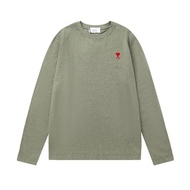 France style NEW 2025 Genuine Ami Paris Clams Long Sleeve T-shirt Small Love Embroidery Round Neck B