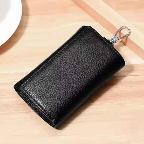 New Key Holder Wallet Genuine Leather Unisex Solid Key Wallet Organizer Bag Car Housekeeper Wallet C