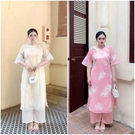 AD09 Modified silk ao dai embroidered with peony flowers