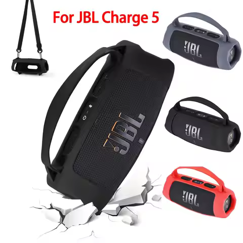 Silicone Cover Case For JBL Charge 5 Bluetooth Speaker, With Strap Carabiner Protective Skin For JBL