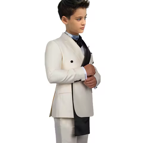 Patchwork Boy's Suits 2 Pieces Beige Black Jacket Wedding Party Kids Tuxedos 2-16 years old customiz