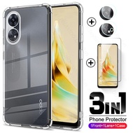 3 in 1 HD Tempered Glass Full Cover Screen Protector Airbag Soft Silicone TPU Case Camera Cover For OPPO A78 A58 A98 Reno 8T 4G 5G