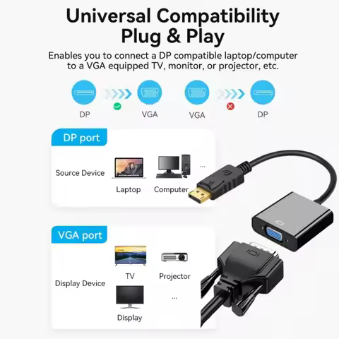Grwibeou DP to VGA Adapter HD 1080P DisplayPort to VGA Converter DP Male to VGA Female Adapter For P