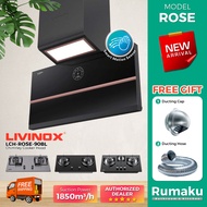 LIVINOX LCH-ROSE-90BL Kitchen Cooker Hood With Cooker Hob Gas Dapur Kitchen Penyedut Asap Dapur