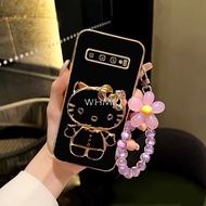 Casing Samsung S8 S9 Plus galaxy s8 plus s9plus case Luxury Silicone Electroplating Lanyard Phone Case Hello Kitty Makeup mirror Bracket Protector Cover
