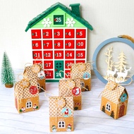 [HOT ZLKWOHIOWSG 549] 24 Sets Christmas House Gift Box Kraft Paper Cookies Candy Bag Snowflake Tags 1-24 Advent Calendar Stickers Hemp Rope Wholesale