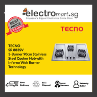 TECNO SR 883SV 3-Burner 90cm Stainless  Steel Cooker Hob with  Inferno Wok Burner  Technology
