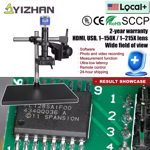 YIZHAN Full 4K Digital Microscope For Electronics Adjustable 150X 215X Zoom Lens 1/2.8" IMX415 Senso