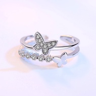 silver cincin 925 original ring for women Adjustable ring Double butterfly Fashion Jewellery cincin  perak cincin perempuan