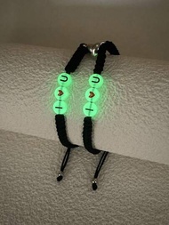 2 Unids/set Personalidad Moda Hecha A Mano Trenzada Letra Luminosa Y Corazón Pulsera Magnética Para Parejas Para Mujeres Y Hombres