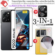 (3 in 1) For Xiaomi POCO X5 X6 Pro Tempered Glass POCO X5 X6 X4 Pro M5 M5S M4 M3 M6 Pro X4 Pro X4 GT X3 NFC X3 Pro POCO F5 F5Pro F4 F3 GT 5G Tempered Glass Screen Protector Film +Back Camera Film+ Carbon Fiber Back Film, Tempered Glass Protective Film