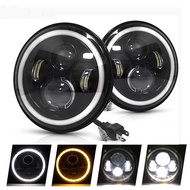 【จัดส่งภายใน 24 ชั่วโมง】ไฟหน้าแบบ 7 นิ้ว LED กลม 75W สำหรับ ฮอนด้า ฮาร์ลีย์ 4x4 12V/24V รถจักรยานยนต