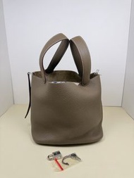 Hermes 愛馬仕 B刻大象灰銀扣 picotin菜籃子22  TC皮 鎖具齊全 22cm