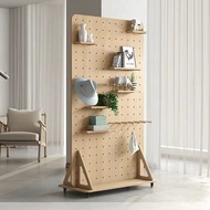 🔥Flash Sale🔥Solid Wood Pegboard Room Divider, Entryway Privacy Screen, Mobile Storage Rack with Whee