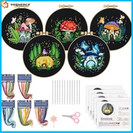 SQE IN stock! 5 Sets Embroidery Kit For Beginners Art Craft Handy Sewing Set Mushroom Cross Decoration Painting Stitch