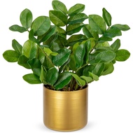 Faux Plants Indoor  Artificial ZZ Plants in Gold Pot Fake Potted Zamioculcas Silk Plants for Home Ta