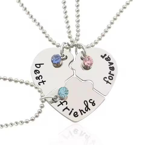 3Pcs/Set Letters Best Friends Forever Friendship Necklace Undertale Colors Rhinestone BFF Friendship