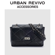 URBAN REVIVO อุปกรณ์เสริมสำหรับผู้หญิงใหม่ light luxury diamond underarm bag AW32TG3N2006 Black