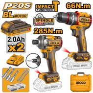 INGCO 20V IMPACT DRILL+ IMPACT DRIVER 285NM 2X2.0 CHARGER+CASE CKLI20277
