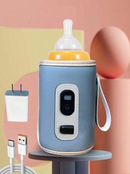 1入嬰兒pu三級可調節保溫瓶套,usb通用便攜式數字顯示恆溫加熱保溫工具,日常使用